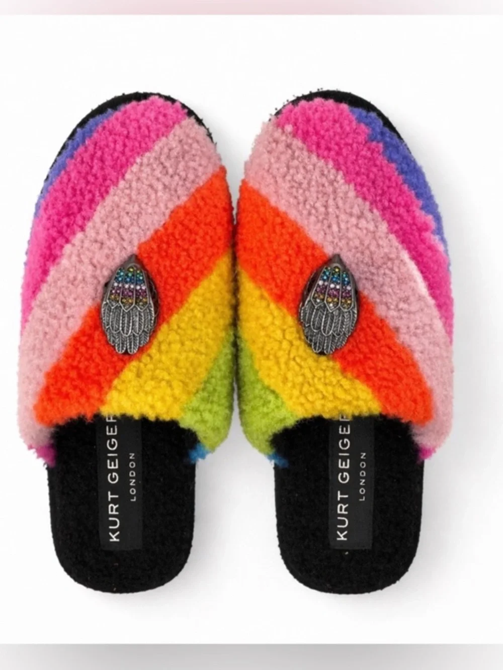 NWT Kurt Geiger London Kensington Faux Shearling Platform Slippers Rainbow - Picture 2 of 7